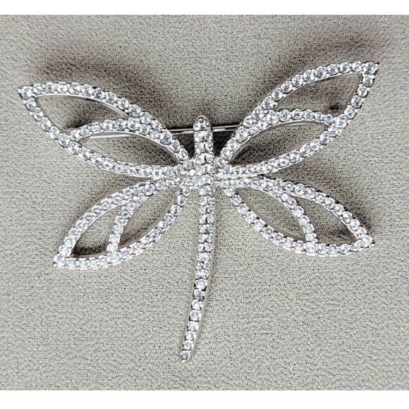 Vintage Swarovski Signed Swan Logo Dragonfly Silver Tone Crystal Brooch Pin - Picture 1 of 4